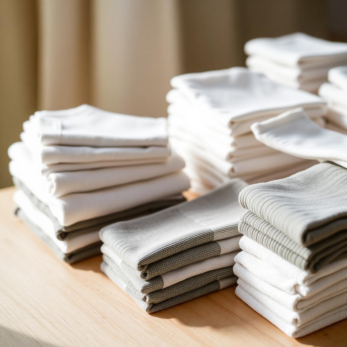 Finished cotton socks stacked for packing