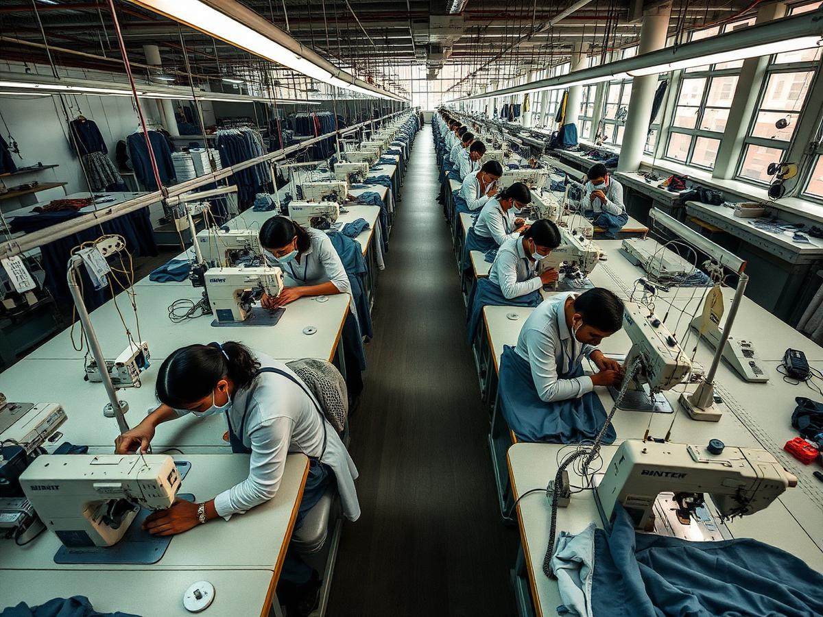 Skilled stitching operators on the factory floor